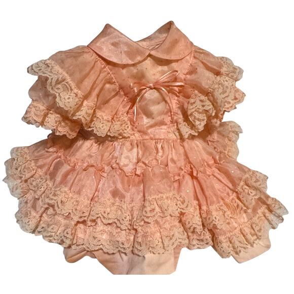 Vintage Betty Oden Full Circle Dress Ruffles Lace Size 1 Peach